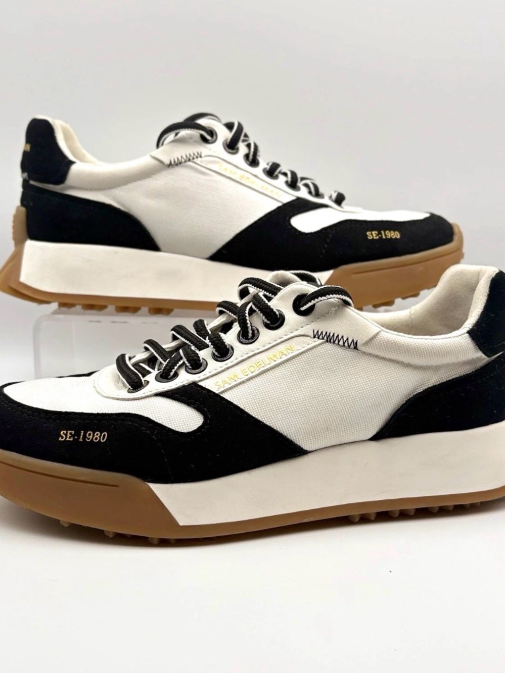 Sam Edelman Women's Black, White & Brown Platform Runner Sneakers